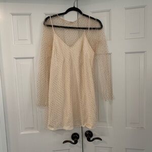Zara Beige Dress with Sheer Embellished Sleeves